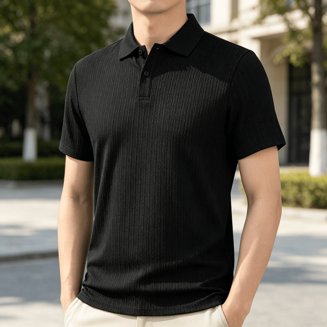 Atmungsaktives, strukturiertes Strick-Poloshirt für Herren mit lockerer Passform - Schwarz - 3XL - image 4