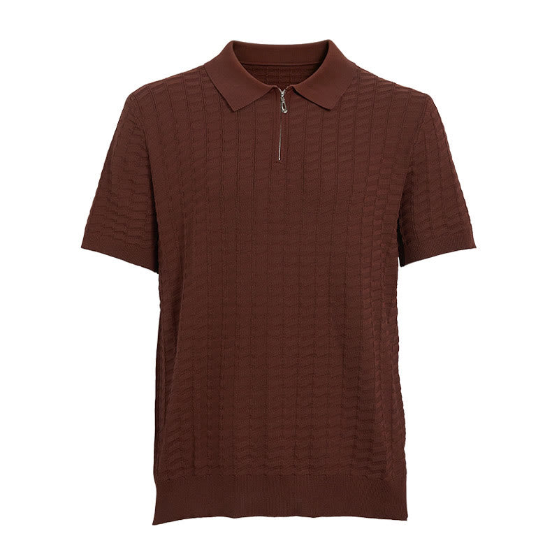 Poloshirt für Herren mit Waffelstrick, halbem Reißverschluss und kurzen Ärmeln - image 10