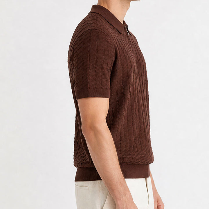 Poloshirt für Herren mit Waffelstrick, halbem Reißverschluss und kurzen Ärmeln - image 2