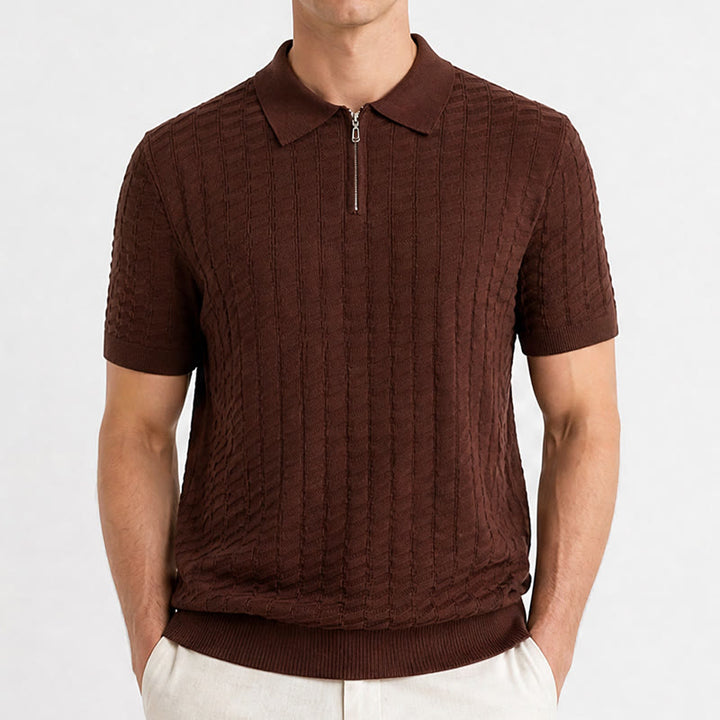Poloshirt für Herren mit Waffelstrick, halbem Reißverschluss und kurzen Ärmeln - image 1