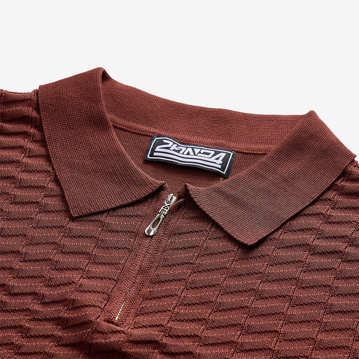 Poloshirt für Herren mit Waffelstrick, halbem Reißverschluss und kurzen Ärmeln - image 6