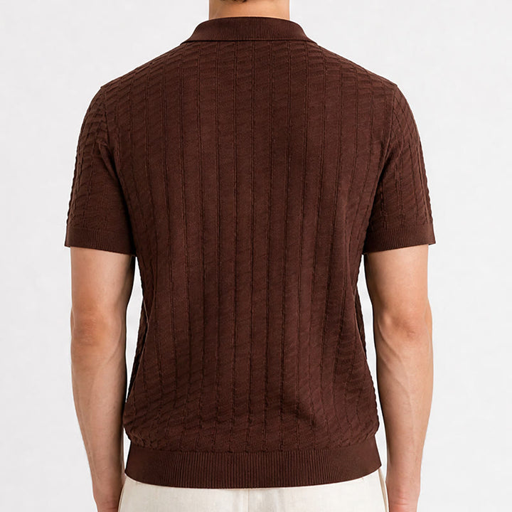 Poloshirt für Herren mit Waffelstrick, halbem Reißverschluss und kurzen Ärmeln - image 3