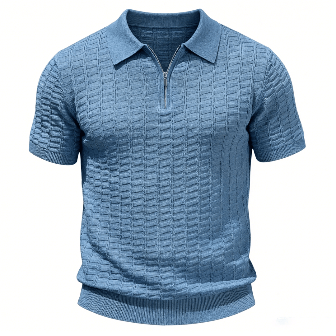 Poloshirt für Herren mit Waffelstrick, halbem Reißverschluss und kurzen Ärmeln - image 12