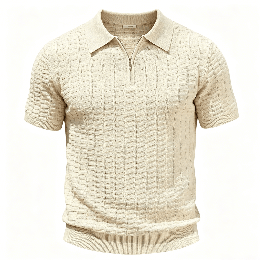 Poloshirt für Herren mit Waffelstrick, halbem Reißverschluss und kurzen Ärmeln - image 13