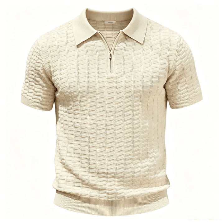 Poloshirt für Herren mit Waffelstrick, halbem Reißverschluss und kurzen Ärmeln - image 13