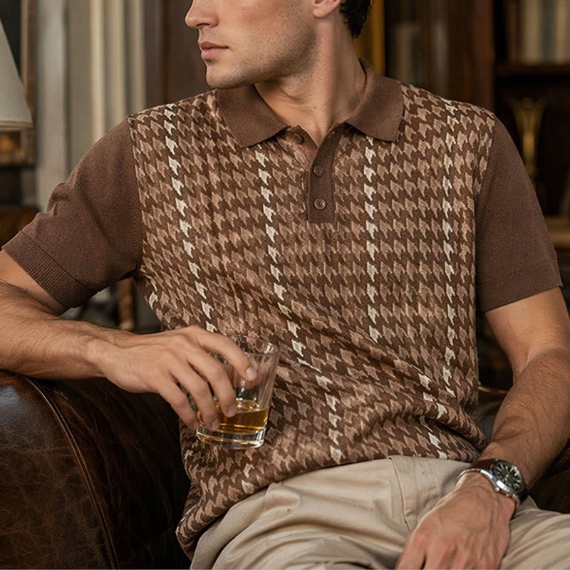 Poloshirt mit Hahnentrittmuster für Herren, kurzärmelig - Braun - 3XL - image 4