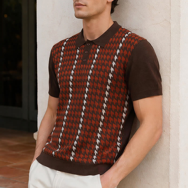 Poloshirt mit Hahnentrittmuster für Herren, kurzärmelig - Rot - 3XL - image 0