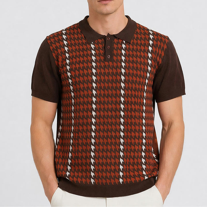 Poloshirt mit Hahnentrittmuster für Herren, kurzärmelig - image 1