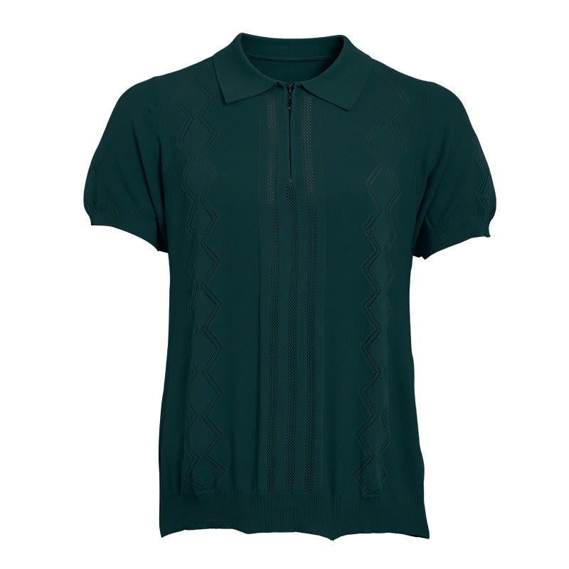 Herren-Poloshirt mit halbem Reißverschluss und kurzen Ärmeln, geometrischem Strickmuster - image 13