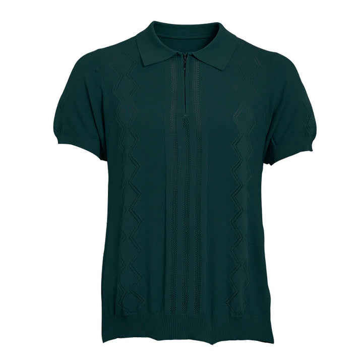 Herren-Poloshirt mit halbem Reißverschluss und kurzen Ärmeln, geometrischem Strickmuster - image 13