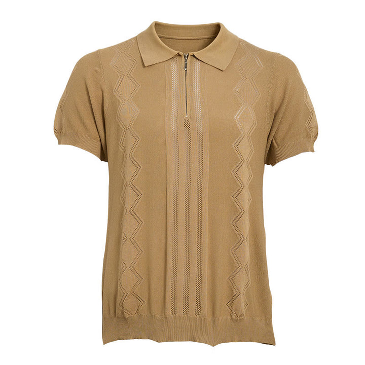Herren-Poloshirt mit halbem Reißverschluss und kurzen Ärmeln, geometrischem Strickmuster - image 11