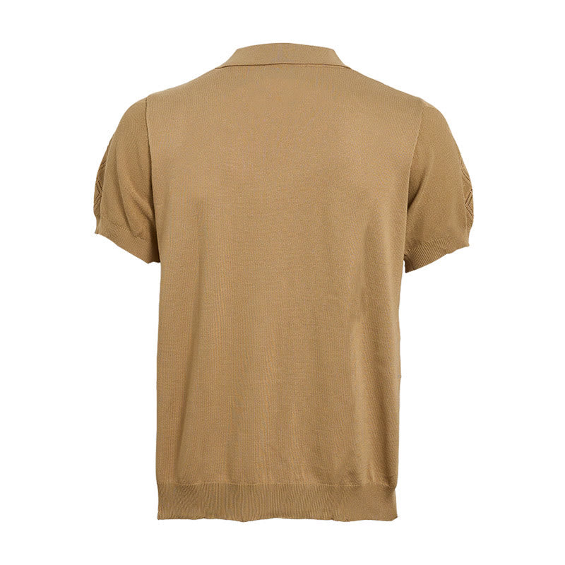 Herren-Poloshirt mit halbem Reißverschluss und kurzen Ärmeln, geometrischem Strickmuster - image 12