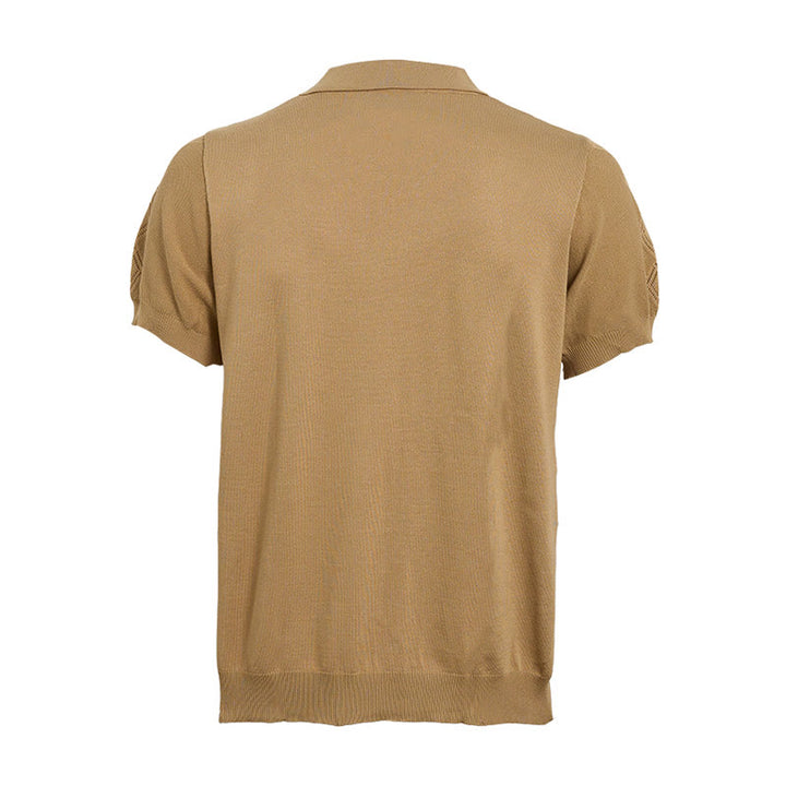 Herren-Poloshirt mit halbem Reißverschluss und kurzen Ärmeln, geometrischem Strickmuster - image 12