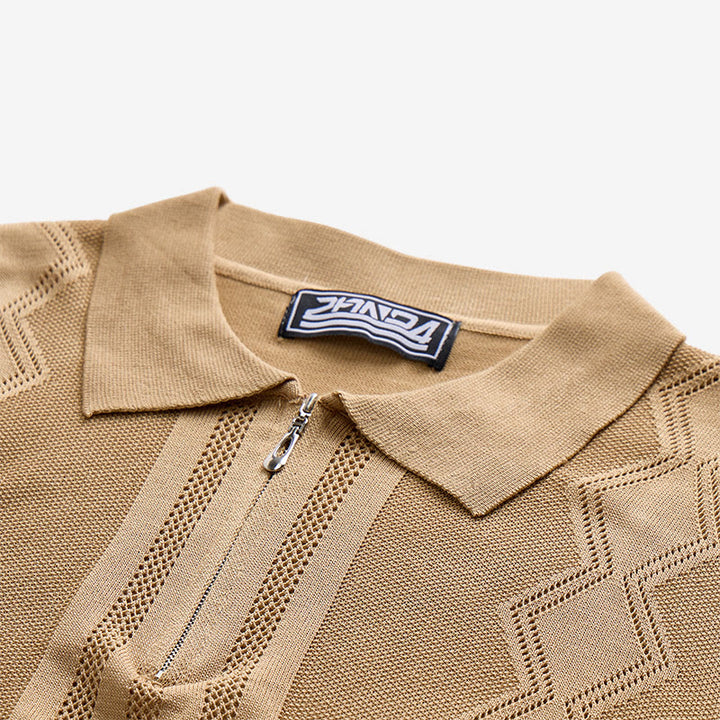 Herren-Poloshirt mit halbem Reißverschluss und kurzen Ärmeln, geometrischem Strickmuster - image 6