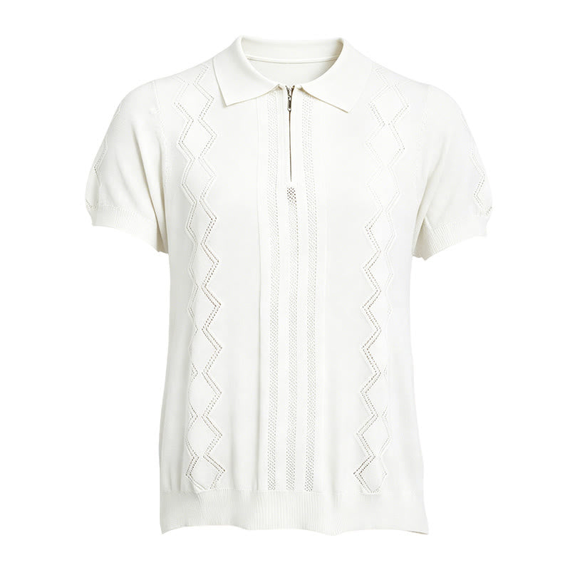 Herren-Poloshirt mit halbem Reißverschluss und kurzen Ärmeln, geometrischem Strickmuster - image 14