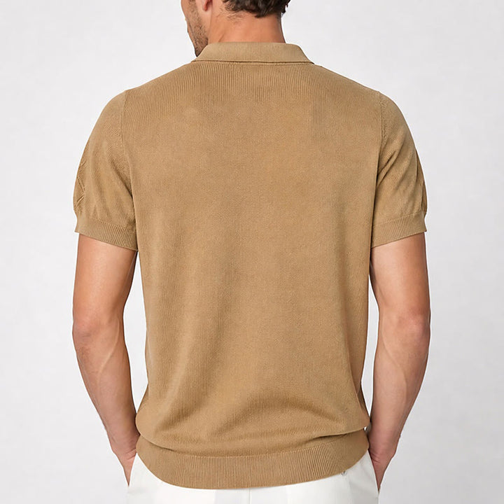 Herren-Poloshirt mit halbem Reißverschluss und kurzen Ärmeln, geometrischem Strickmuster - image 3