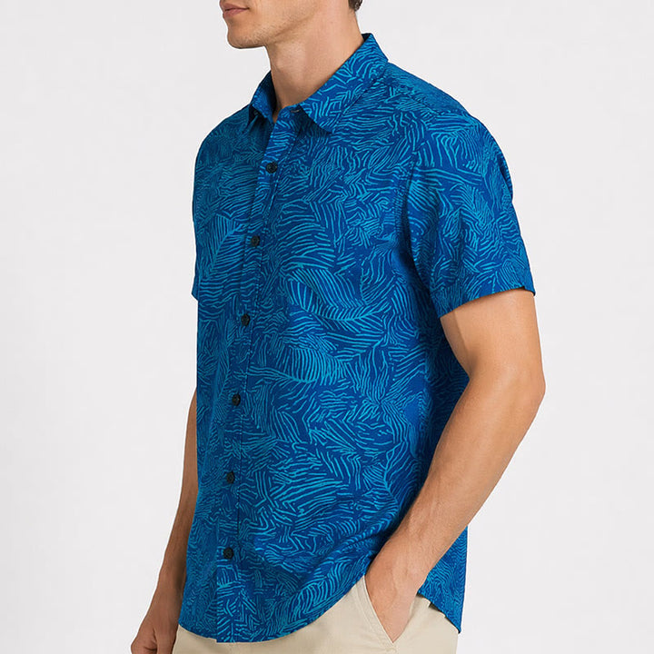 Herren-Sommerhemd mit abstraktem türkisfarbenem Print und kurzen Ärmeln - image 2