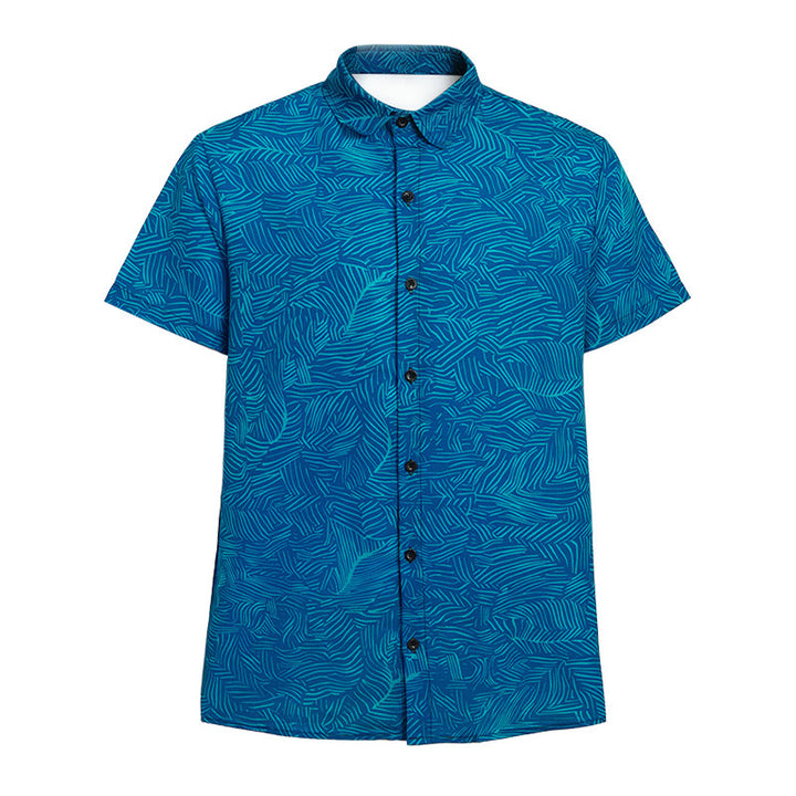 Herren-Sommerhemd mit abstraktem türkisfarbenem Print und kurzen Ärmeln - image 9