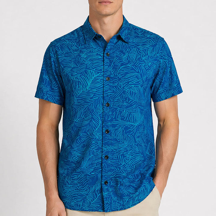 Herren-Sommerhemd mit abstraktem türkisfarbenem Print und kurzen Ärmeln - image 1