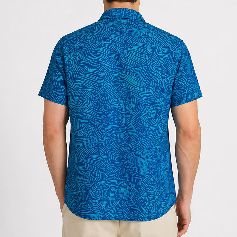 Herren-Sommerhemd mit abstraktem türkisfarbenem Print und kurzen Ärmeln - image 3