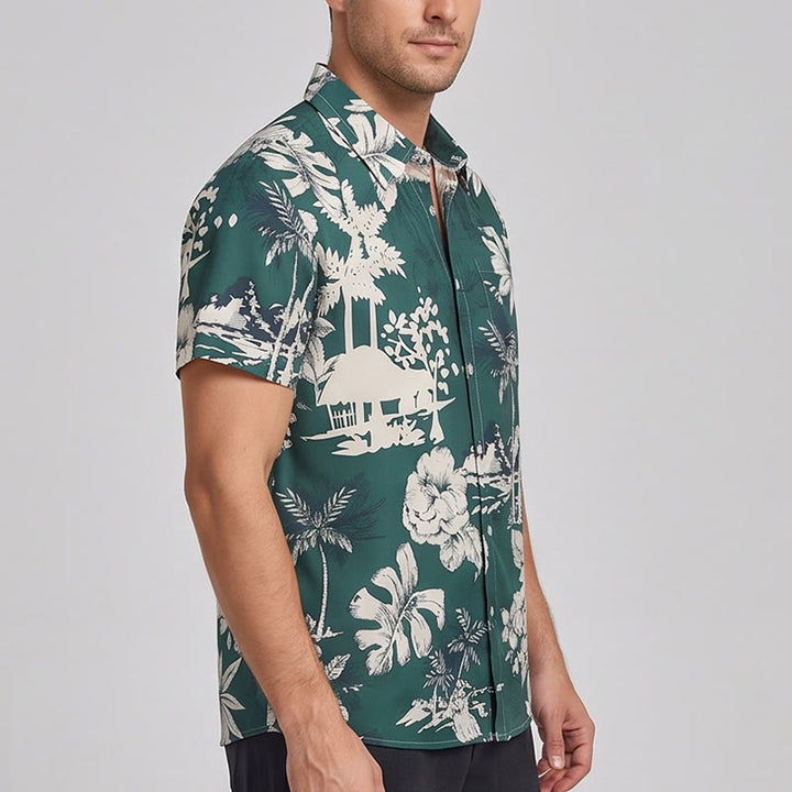 Herren-Urlaubshemd mit hawaiianischem Blumenmuster, kurzen Ärmeln und Knopfleiste - image 2