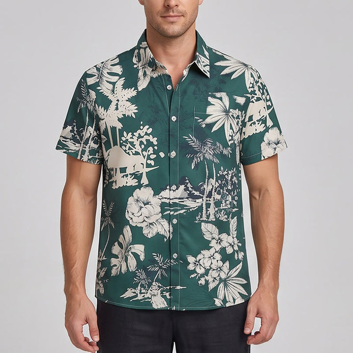 Herren-Urlaubshemd mit hawaiianischem Blumenmuster, kurzen Ärmeln und Knopfleiste - image 1