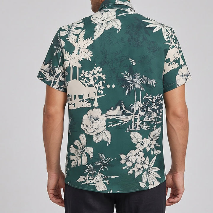 Herren-Urlaubshemd mit hawaiianischem Blumenmuster, kurzen Ärmeln und Knopfleiste - image 3