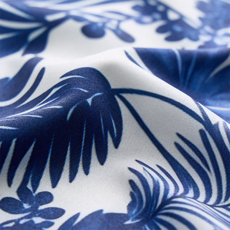 Herren-Kurzarmhemd im Hawaii-Stil mit blauem Blättermuster - image 7