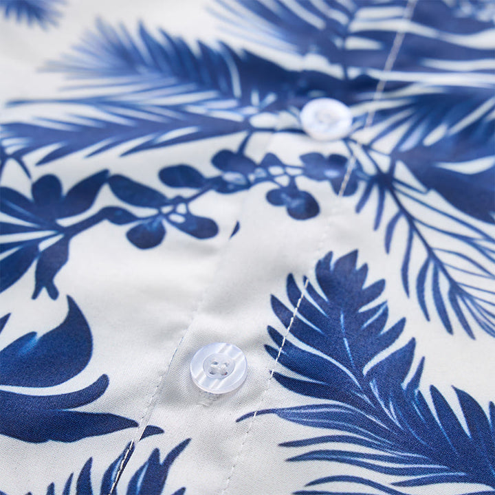 Herren-Kurzarmhemd im Hawaii-Stil mit blauem Blättermuster - image 5
