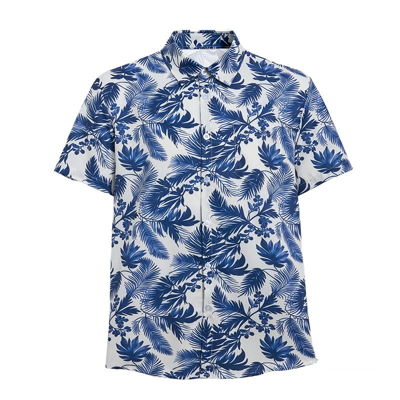 Herren-Kurzarmhemd im Hawaii-Stil mit blauem Blättermuster - image 10