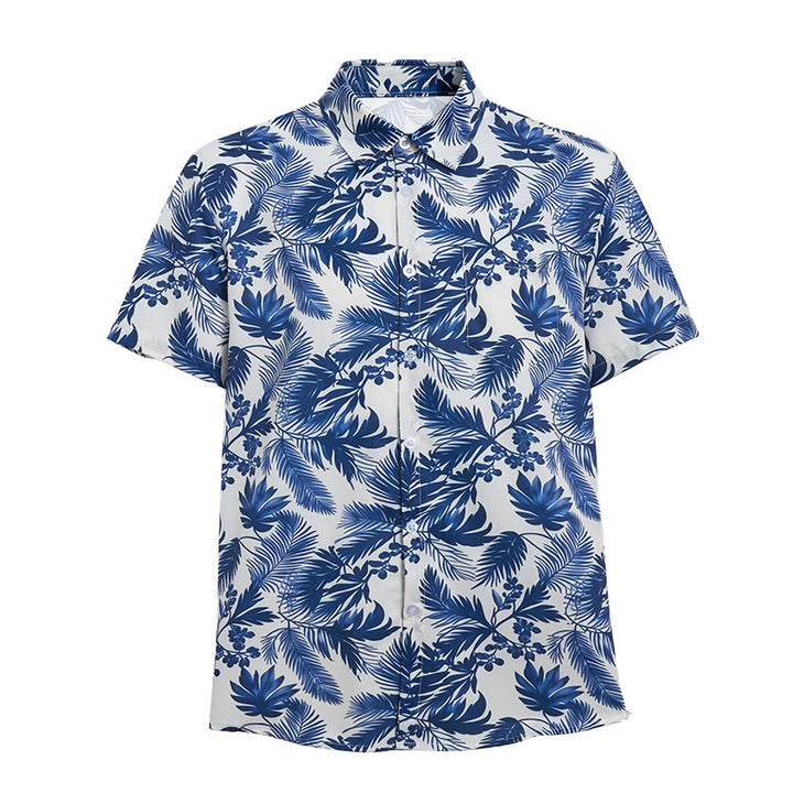 Herren-Kurzarmhemd im Hawaii-Stil mit blauem Blättermuster - image 10