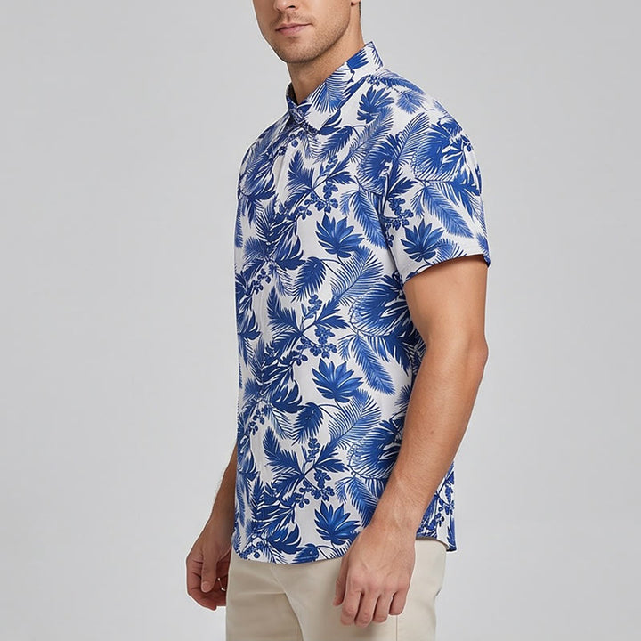 Herren-Kurzarmhemd im Hawaii-Stil mit blauem Blättermuster - image 2