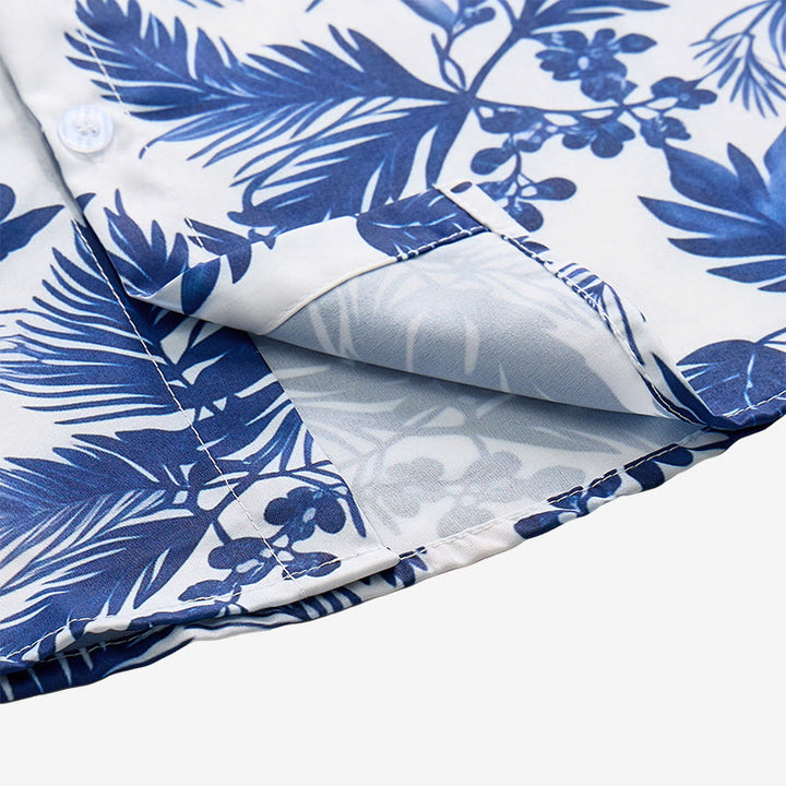Herren-Kurzarmhemd im Hawaii-Stil mit blauem Blättermuster - image 9