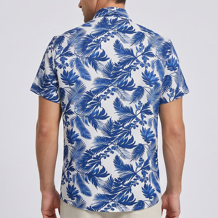 Herren-Kurzarmhemd im Hawaii-Stil mit blauem Blättermuster - image 3
