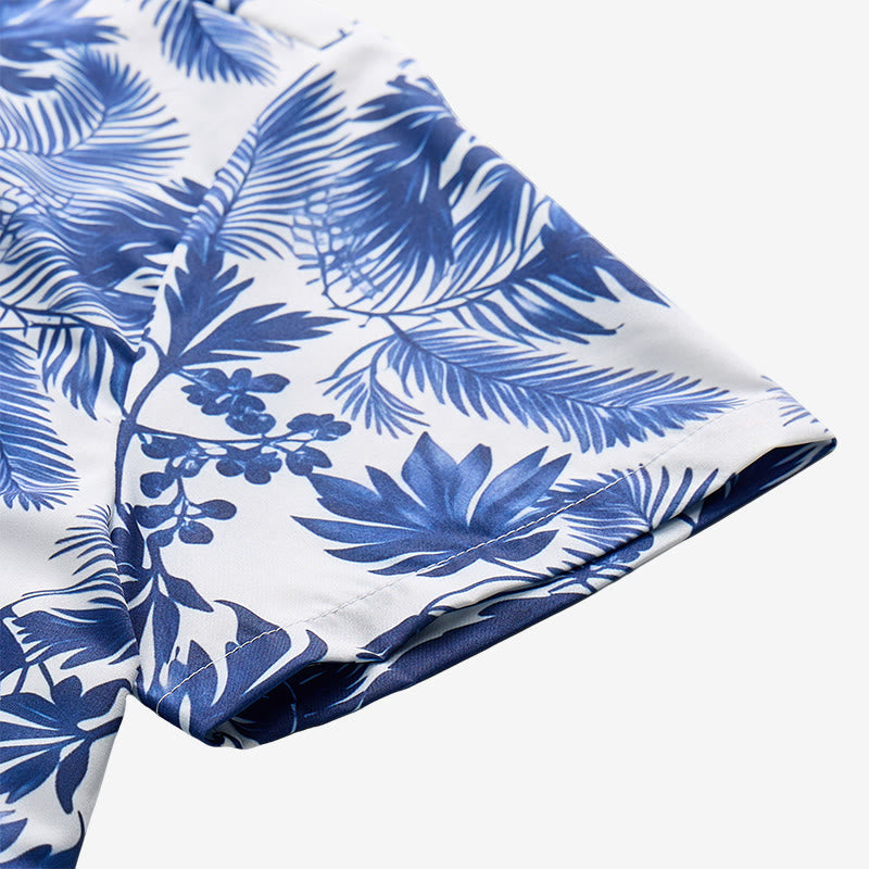 Herren-Kurzarmhemd im Hawaii-Stil mit blauem Blättermuster - image 8
