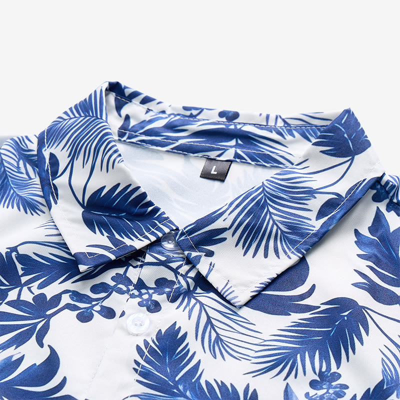 Herren-Kurzarmhemd im Hawaii-Stil mit blauem Blättermuster - image 4