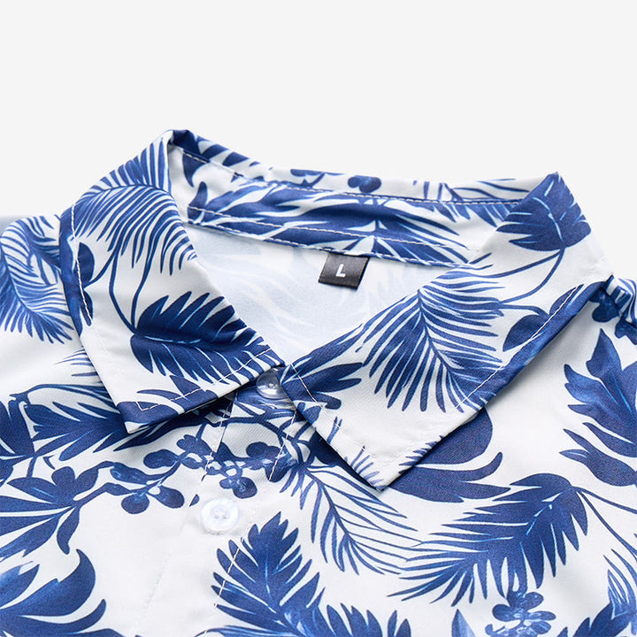 Herren-Kurzarmhemd im Hawaii-Stil mit blauem Blättermuster - image 4