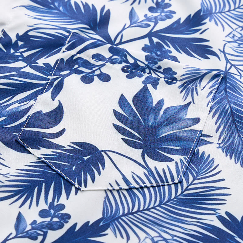 Herren-Kurzarmhemd im Hawaii-Stil mit blauem Blättermuster - image 6