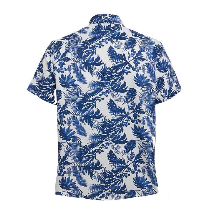 Herren-Kurzarmhemd im Hawaii-Stil mit blauem Blättermuster - image 11