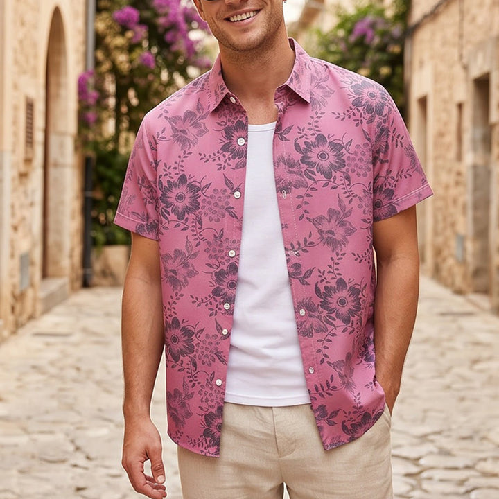 Herren-Freizeithemd mit floralem Urlaubsmuster, kurzärmelig - Rosa - 5XL - image 4