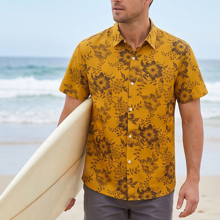 Herren-Freizeithemd mit floralem Urlaubsmuster, kurzärmelig - Gelb - 5XL - image 5