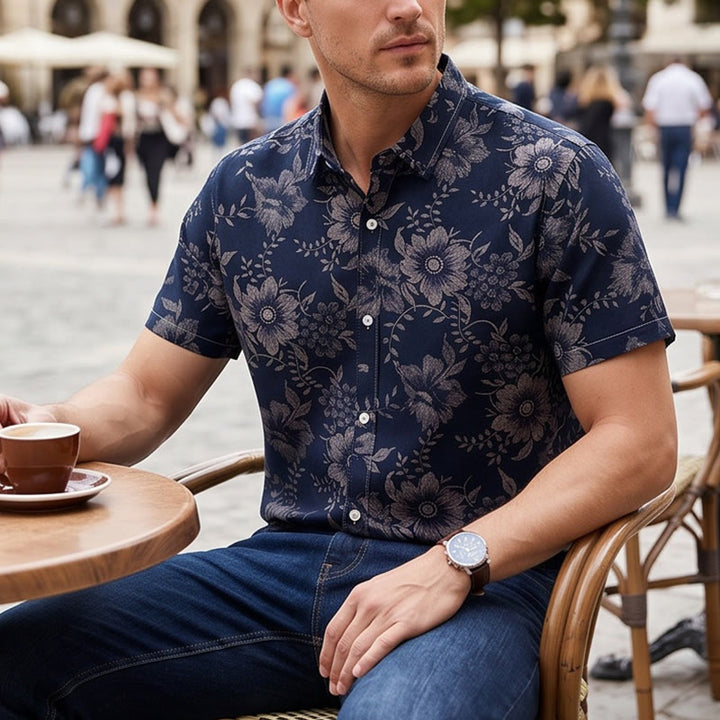 Herren-Freizeithemd mit floralem Urlaubsmuster, kurzärmelig - Schwarz - 5XL - image 7