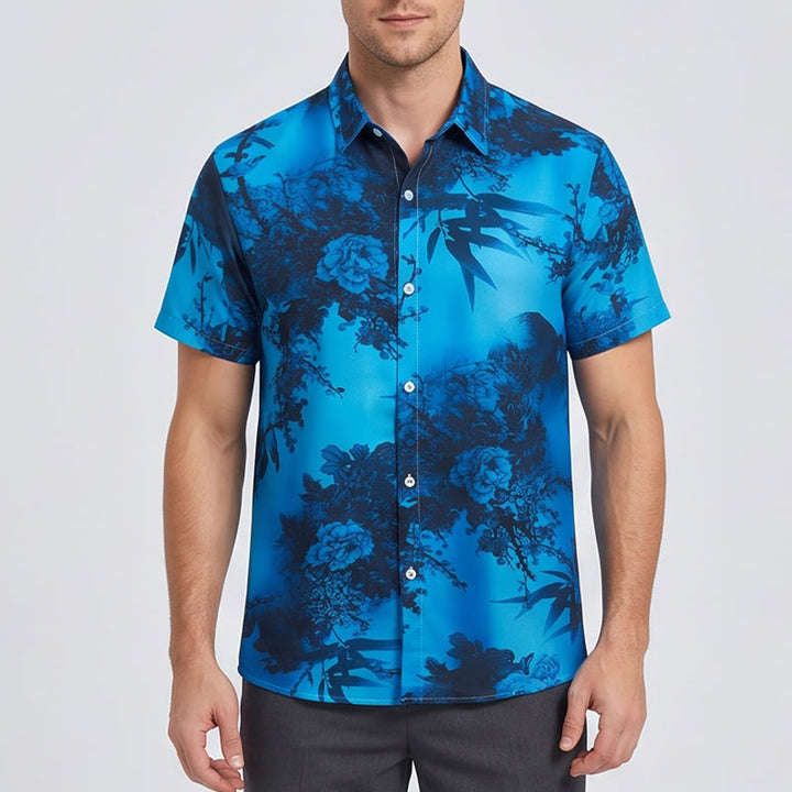 Herren Kurzarmhemd mit dunklem Blumenmuster für den Urlaub - image 1