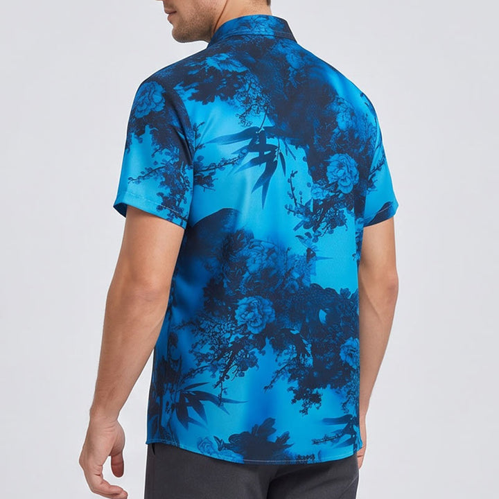 Herren Kurzarmhemd mit dunklem Blumenmuster für den Urlaub - image 3