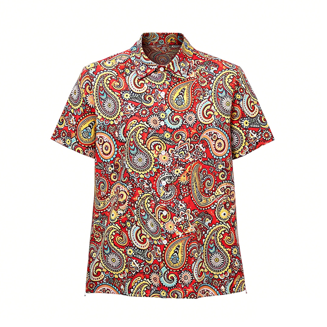 Kurzarm-Camp-Shirt mit auffälligem rotem Paisley-Muster - image 7