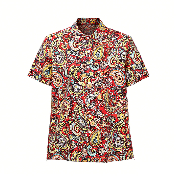 Kurzarm-Camp-Shirt mit auffälligem rotem Paisley-Muster - image 7