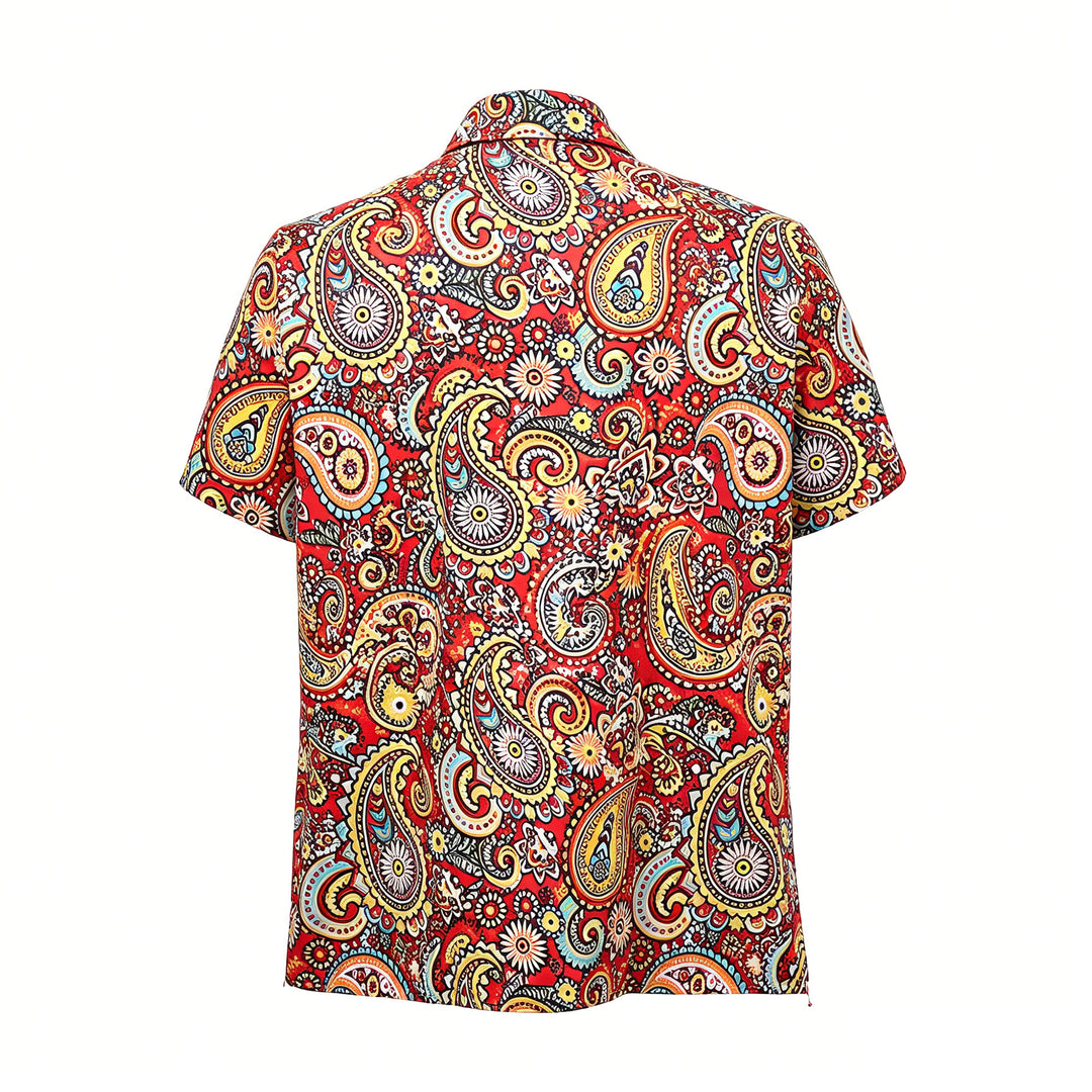 Kurzarm-Camp-Shirt mit auffälligem rotem Paisley-Muster - image 8