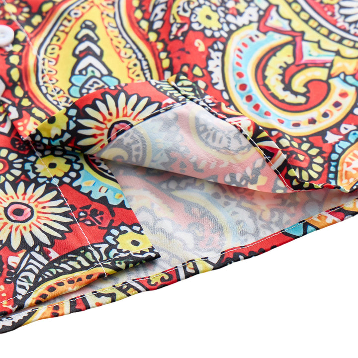 Kurzarm-Camp-Shirt mit auffälligem rotem Paisley-Muster - image 5