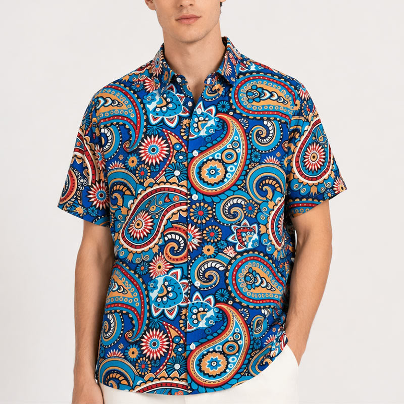 Türkisfarbenes Urlaubshemd im Boho-Stil mit Paisley-Muster - image 1
