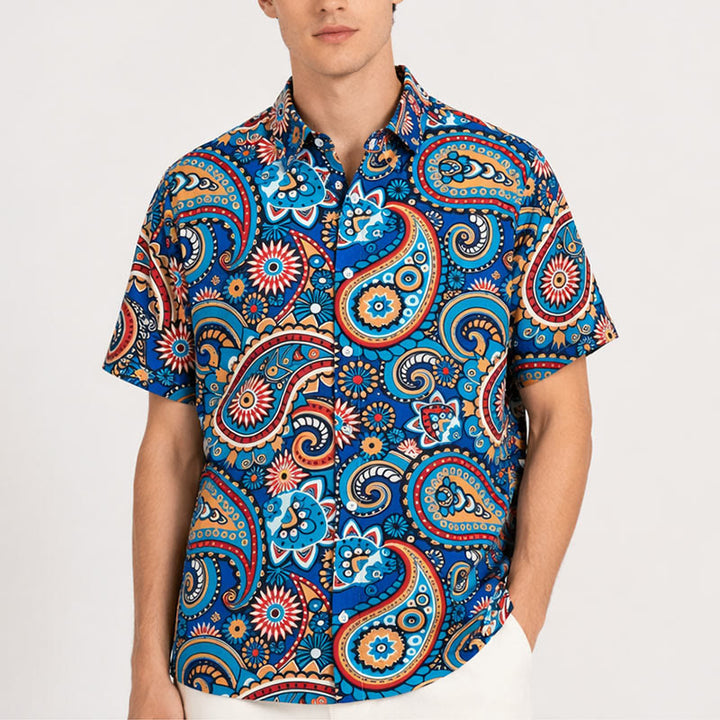 Türkisfarbenes Urlaubshemd im Boho-Stil mit Paisley-Muster - image 1
